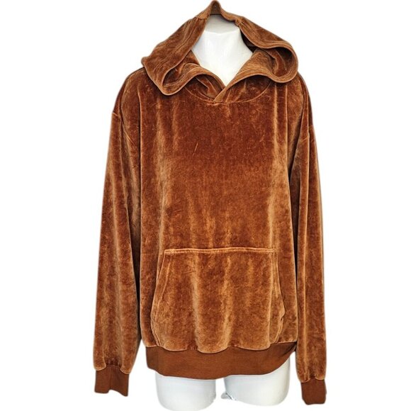 TNA Sweaters - Aritzia TNA Womens Long Sleeve Hooded Pullover Velour Sweater, Orange Rust, L